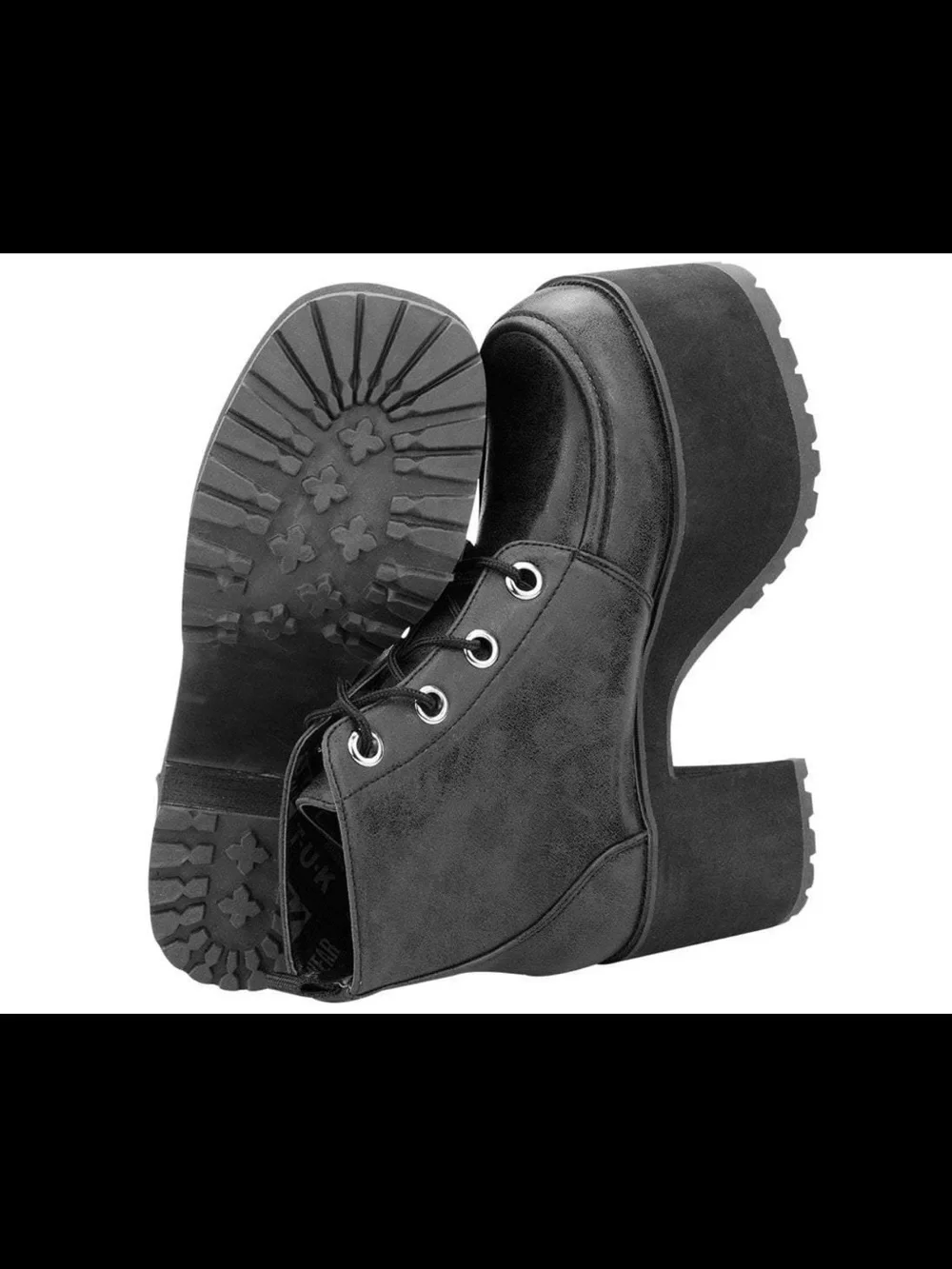 T.U.K. Nosebleed Distressed Black Platform Boots Women’s Size 9